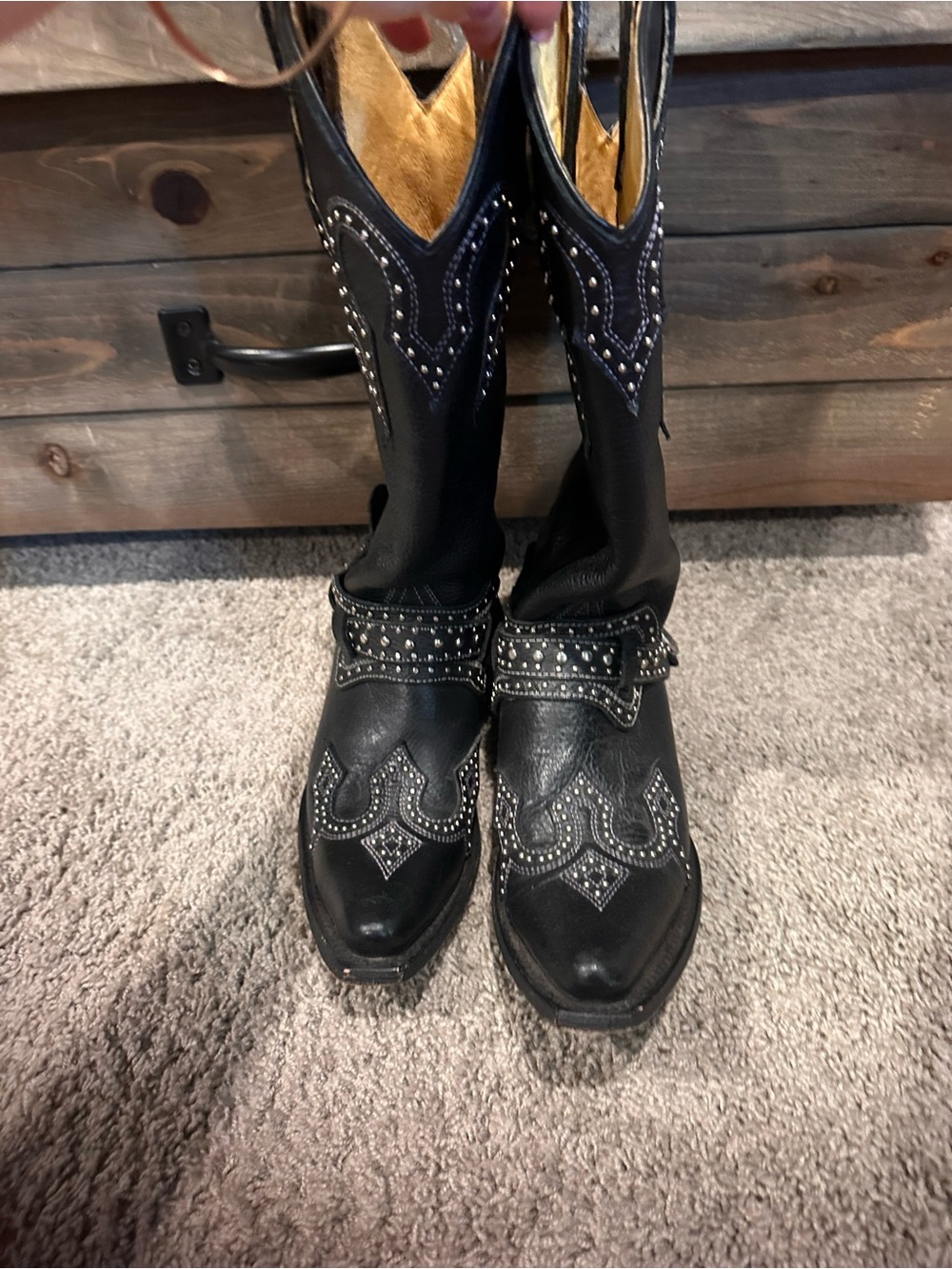 Studded Black Western Heeled Boots